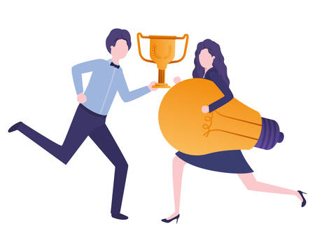 business couple with trophy and light bulb vector illustration desingのイラスト素材