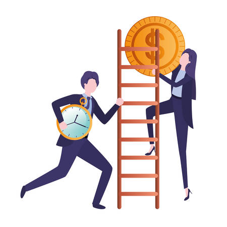 business couple with dollar sign and stair vector illustration desingのイラスト素材