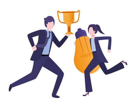 business couple with trophy and light bulb vector illustration desingのイラスト素材