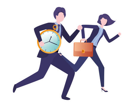 business couple with clock avatar character vector illustration desingのイラスト素材