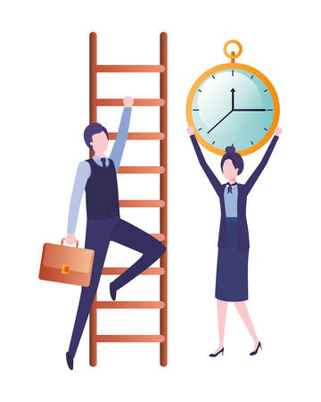 business couple with stair and clock avatar character vector illustration desingのイラスト素材
