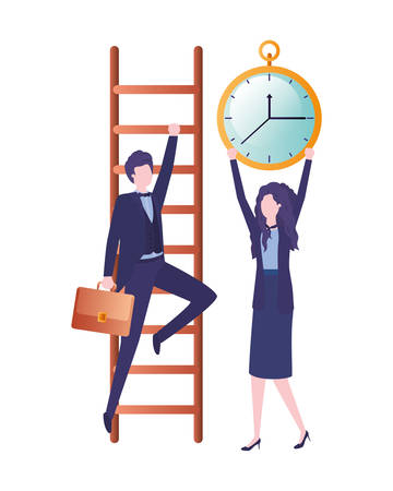 business couple with stair and clock avatar character vector illustration desingのイラスト素材