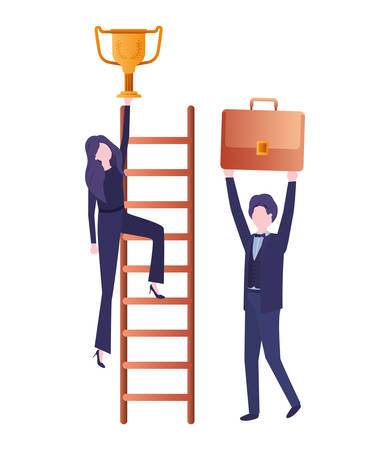 business couple with stair and trophy avatar character vector illustration desingのイラスト素材