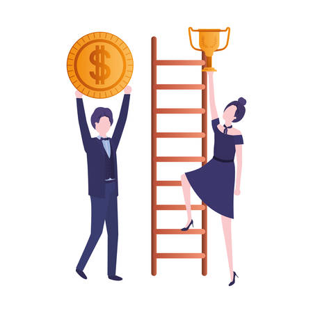 business couple with dollar sign and stair vector illustration desingのイラスト素材