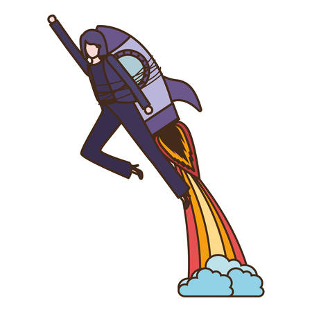 businesswoman with rocket avatar character vector illustration desingのイラスト素材