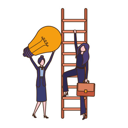 businesswomen with stair and light bulb avatar character vector illustration desingのイラスト素材