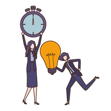 businesswomen with clock and light bulb character vector illustration desingのイラスト素材