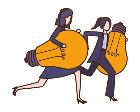 Businesswomen with lightbulbs avatar character vector illustration desingのイラスト素材