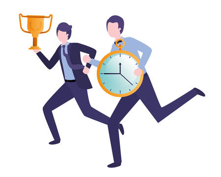 businessmen with clock and trophy avatar character vector illustration designのイラスト素材