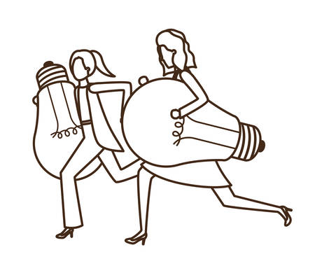 Businesswomen with lightbulbs avatar character vector illustration desingのイラスト素材
