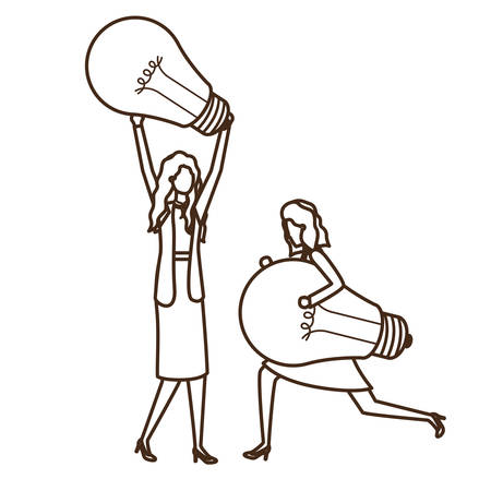 Businesswomen with lightbulbs avatar character vector illustration desingのイラスト素材