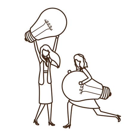 Businesswomen with lightbulbs avatar character vector illustration desingのイラスト素材