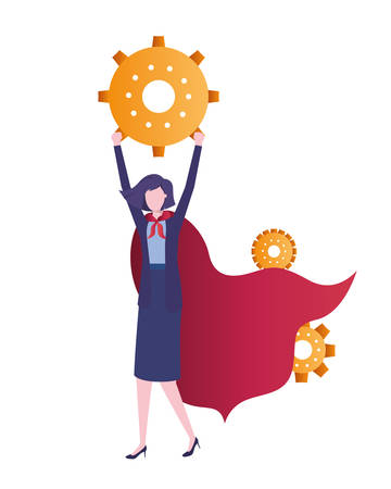 businesswoman with gear avatar character vector illustration desingのイラスト素材