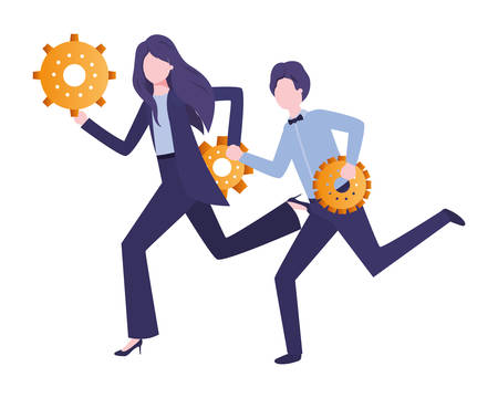 business couple with gear avatar character vector illustration desingのイラスト素材