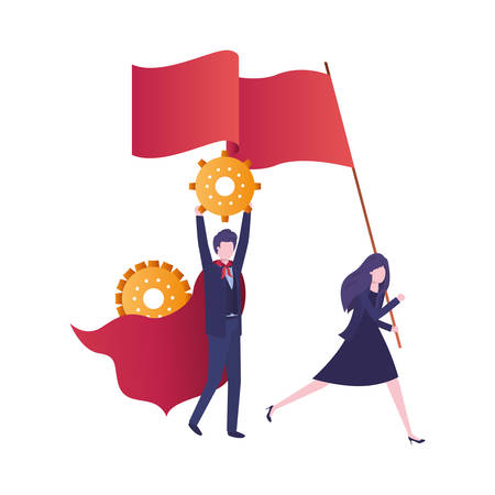 business couple with gear avatar character vector illustration desingのイラスト素材