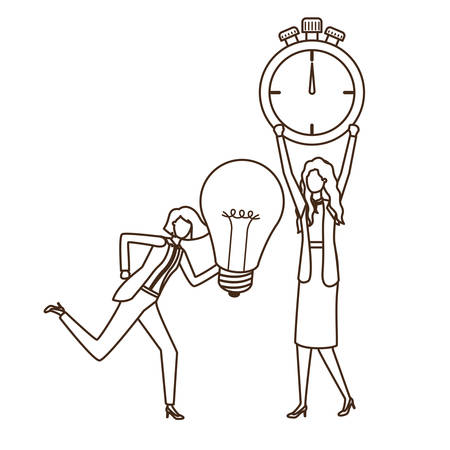 businesswomen with clock and light bulb character vector illustration desingのイラスト素材