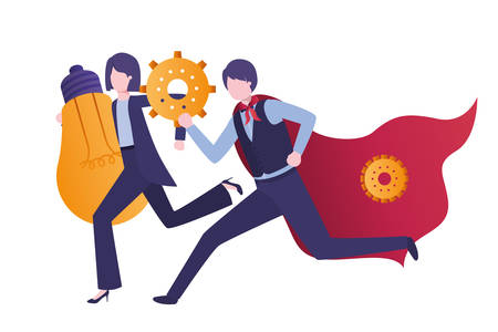 business couple with gear and light bulb vector illustration desingのイラスト素材