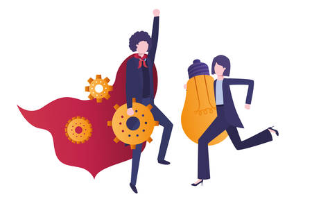 business couple with gear and light bulb vector illustration desingのイラスト素材