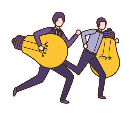 Businessmen with lightbulbs avatar character vector illustration desingのイラスト素材