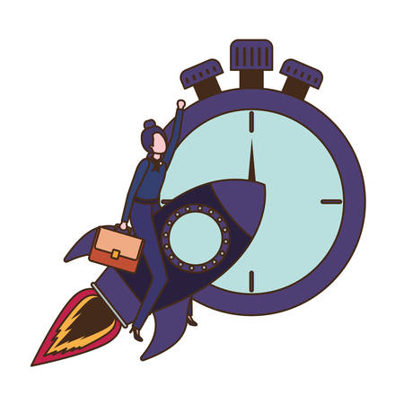 businesswoman on rocket and clock avatar character vector illustration desingのイラスト素材