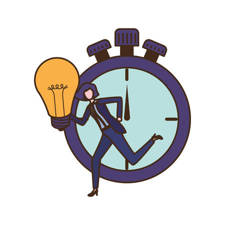 businesswoman with clock and light bulb character vector illustration desingのイラスト素材