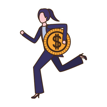 businesswoman with dollar sign avatar character vector illustration desingのイラスト素材
