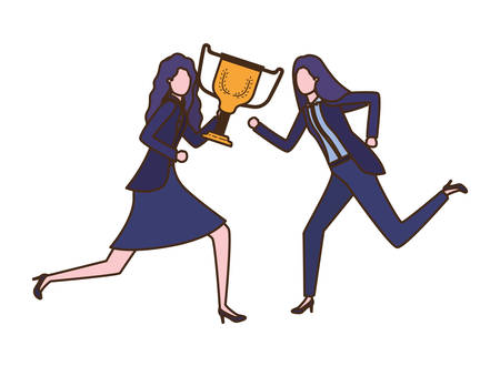businesswomen with trophy avatar character vector illustration desingのイラスト素材