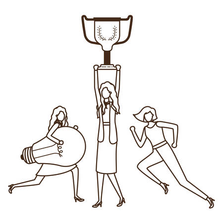 businesswomen with trophy and light bulb character vector illustration desingのイラスト素材
