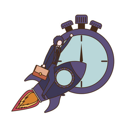 businessman on rocket and clock avatar character vector illustration desingのイラスト素材