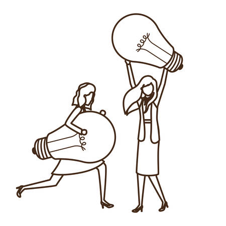 Businesswomen with light bulbs avatar character vector illustration desingのイラスト素材