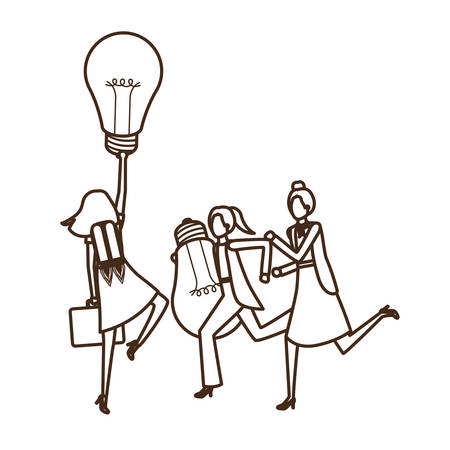businesswomen with rocket and light bulb character vector illustration desingのイラスト素材