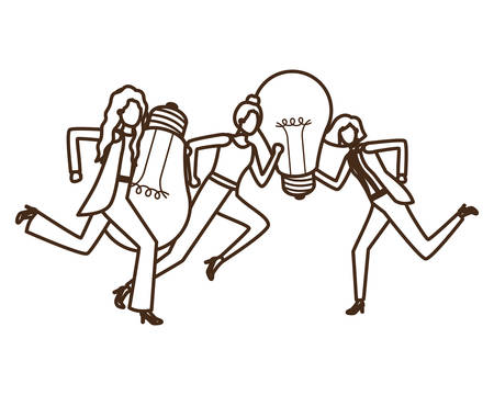 Businesswomen with light bulbs avatar character vector illustration desingのイラスト素材