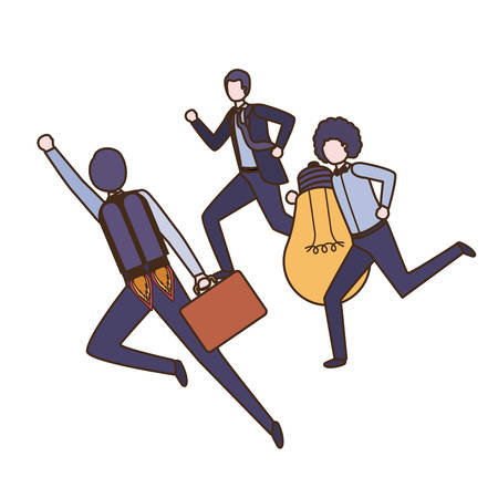 businessmen with rocket and light bulb character vector illustration desingのイラスト素材