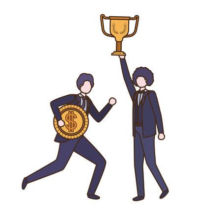 businessmen with trophy and coin character vector illustration desingのイラスト素材