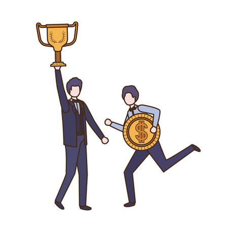 businessmen with trophy and coin character vector illustration desingのイラスト素材