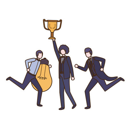 businessmen with trophy and light bulb character vector illustration desingのイラスト素材