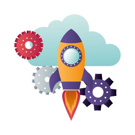 rocket with gears and clouds isolated icon vector illustration designのイラスト素材
