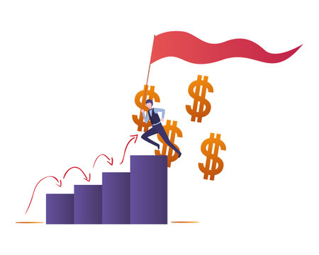 businesswoman running with banner bar graphic vector illustration designのイラスト素材