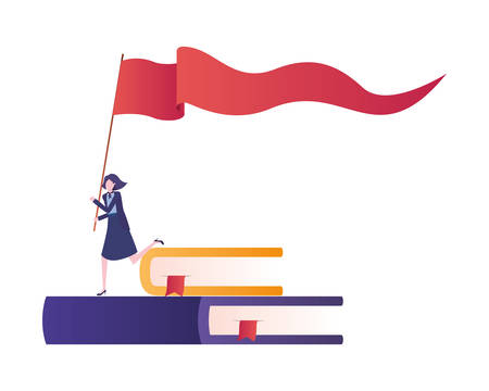 businesswoman running with banner and books avatar character vector illustration designのイラスト素材