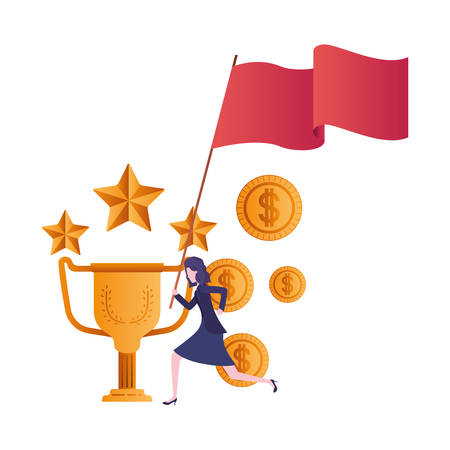 businesswoman running with banner and trophy avatar character vector illustration designのイラスト素材