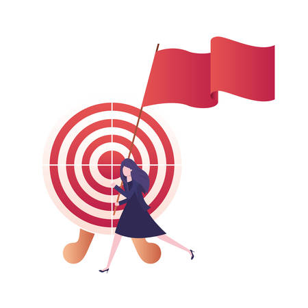 businesswoman running with banner and target shooting vector illustration designのイラスト素材