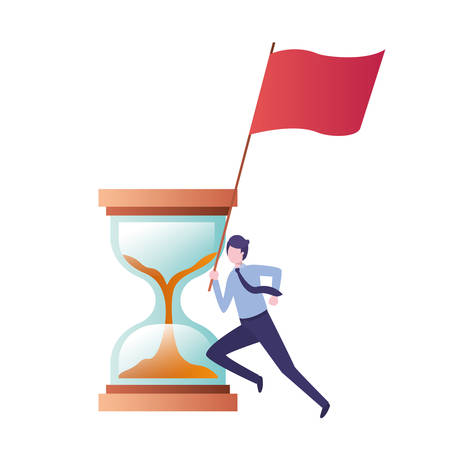 businessman running with flag and hourglass avatar character vector illustration designのイラスト素材