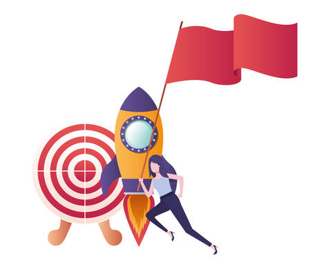 businesswoman running with banner and rocket avatar character vector illustration designのイラスト素材