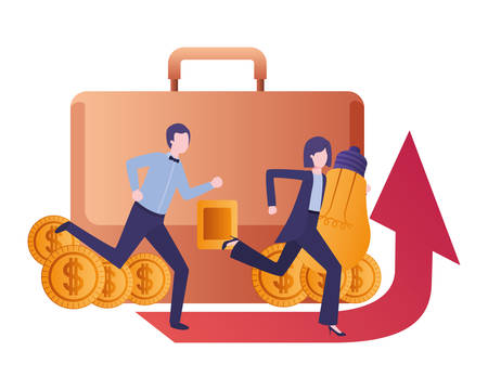 business couple with suitcase avatar character vector illustration designのイラスト素材