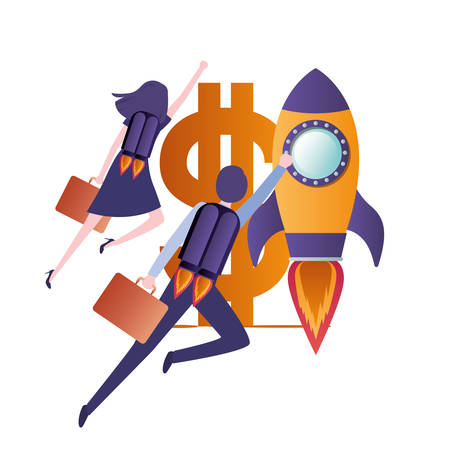 business couple with rocket avatar character vector illustration desingのイラスト素材