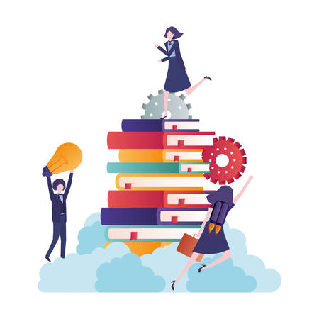group of business people with stack of books vector illustration designのイラスト素材