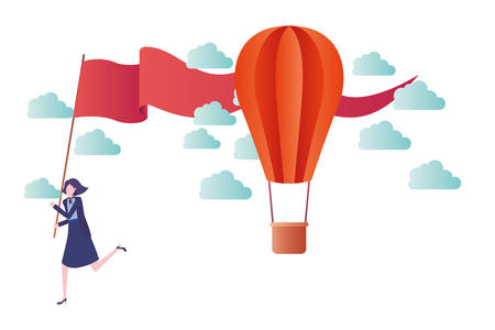 businesswoman running with hot air balloon avatar character vector illustration designのイラスト素材