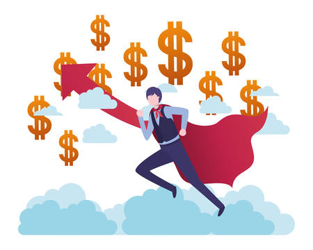 businessman running with banner and dollar symbol vector illustration designのイラスト素材