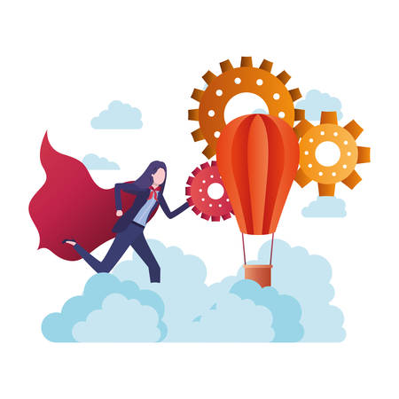 businesswoman running with hot air balloon avatar character vector illustration designのイラスト素材