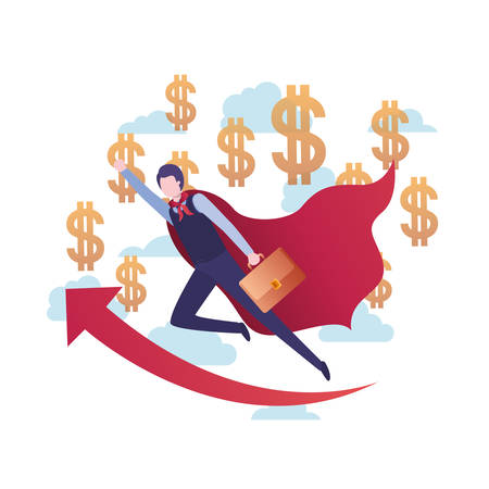 businessman with hero cape and dollar symbol vector illustration desingのイラスト素材